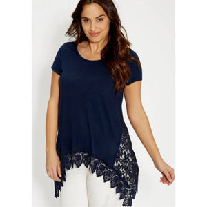 Maurices Shark Bite Crochet Lace.Hemline Blouse